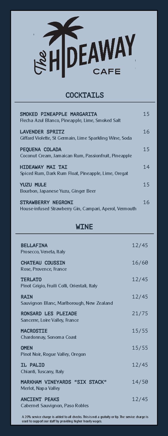 Hideaway Bar Menu 2026