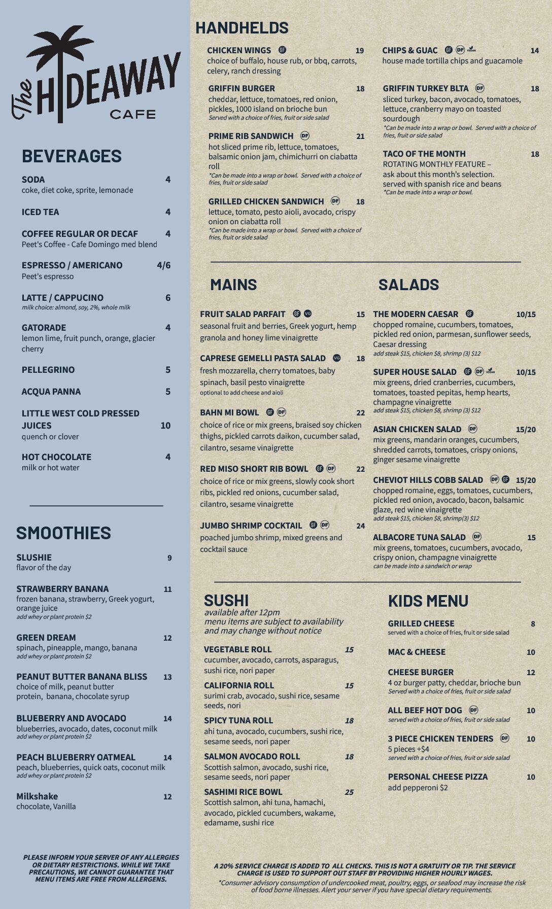Hideaway Menu 2026