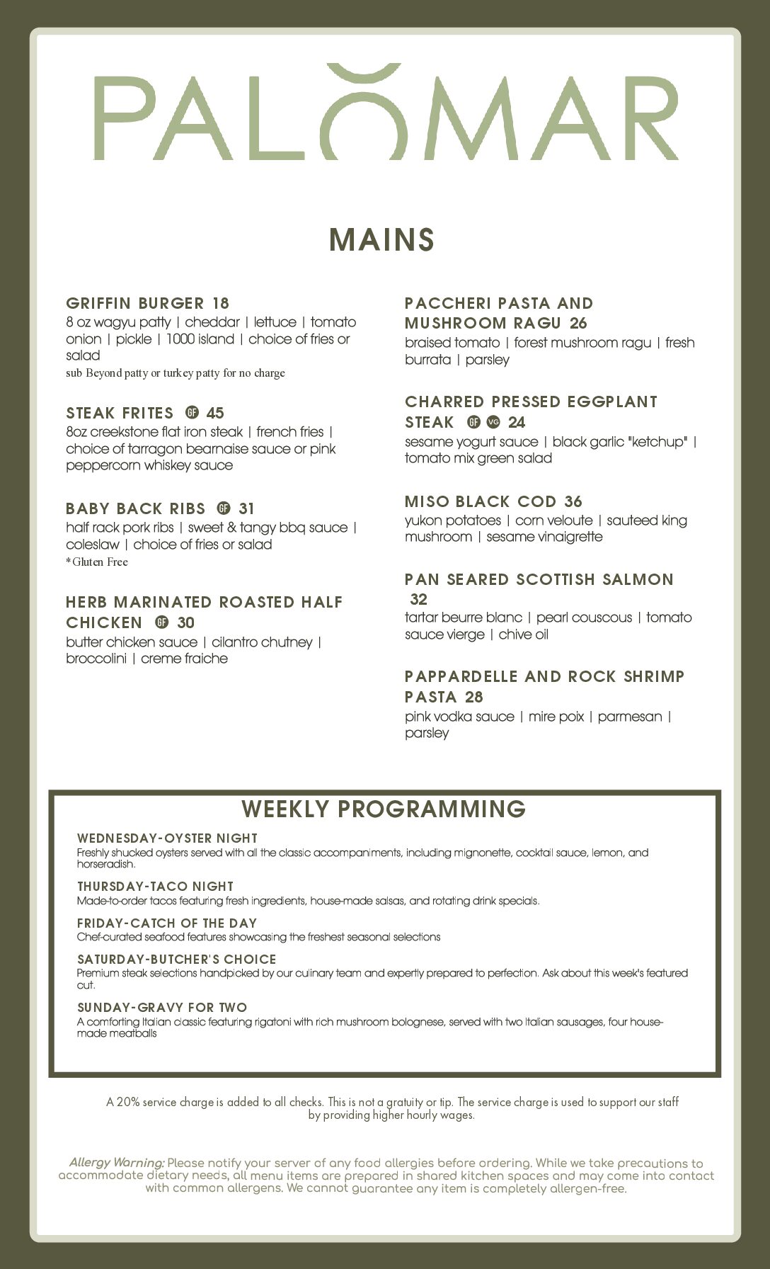 PALOMAR SUMMER MENU 26 - updated July 2026