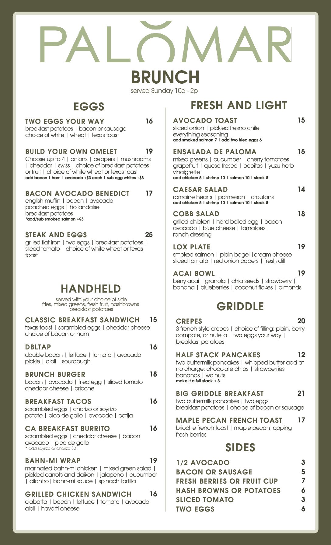 Palomar Fall Brunch Menu '25